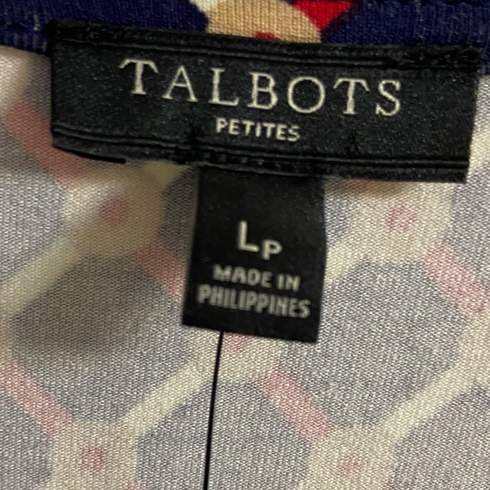 Talbots navy red trellis dot print surplice long sleeve blouse Large petite NWT - Picture 7 of 8